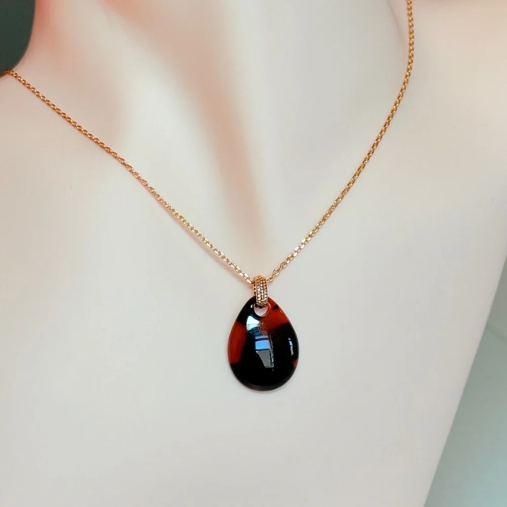 Gold Chain Necklace with Black Teardrop Pendant